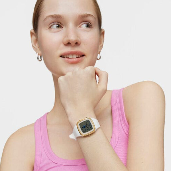 Timeless Elegance Digital Timepiece in Gold and White