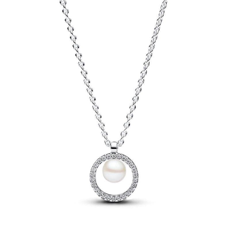 Pandora Silver Pearl Crystal Pendant Necklace