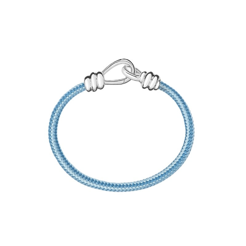 Braided Light Blue Cord Bracelet with Silver Clasp