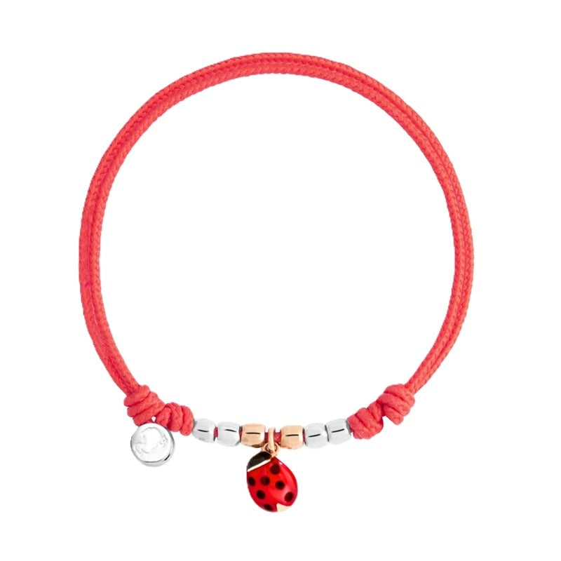 Whimsical Coral Red Ladybug Charm Bracelet