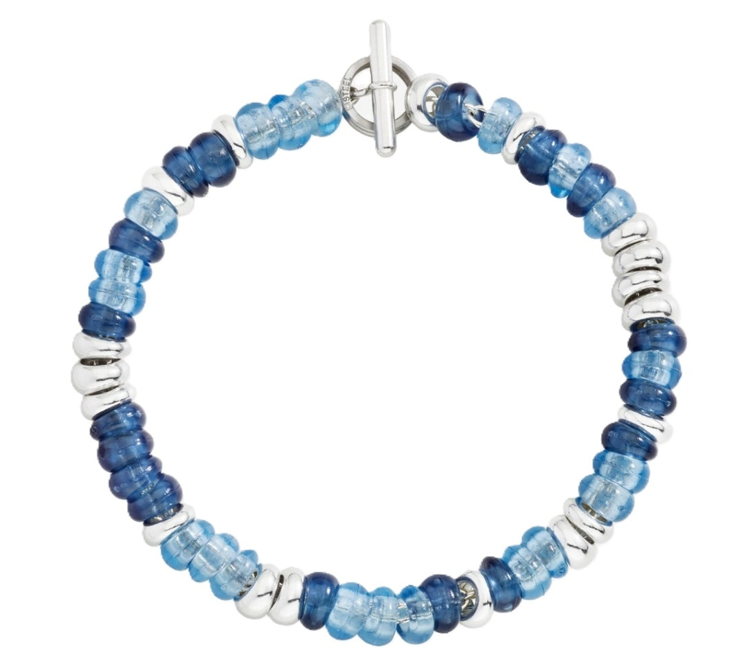 Oceanic Harmony Beaded Bracelet in Silver and Blue Tones