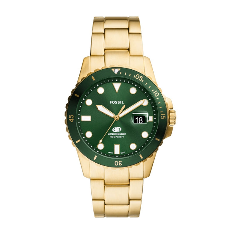 Fossil Gold-Tone Diver Watch, Green Dial