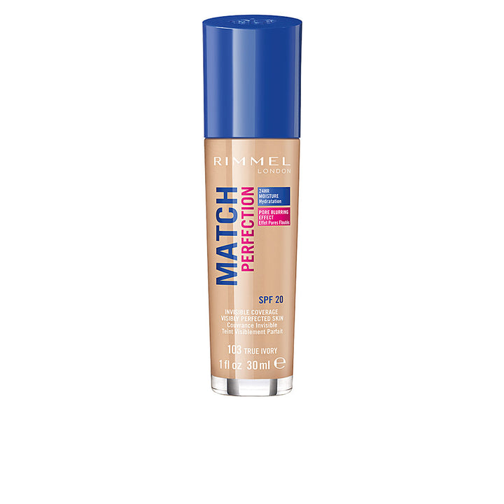 30 ml glass bottle of lightweight liquid foundation with pump, shade 103 True Ivory