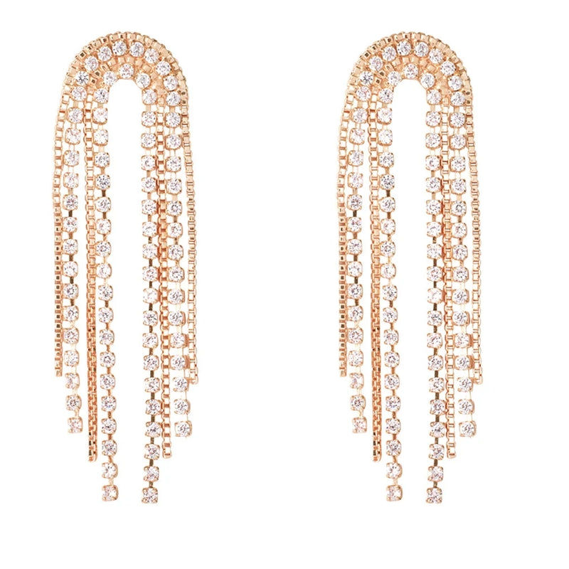 Radiant Rose Gold Dangle Earrings with Crystal Elegance