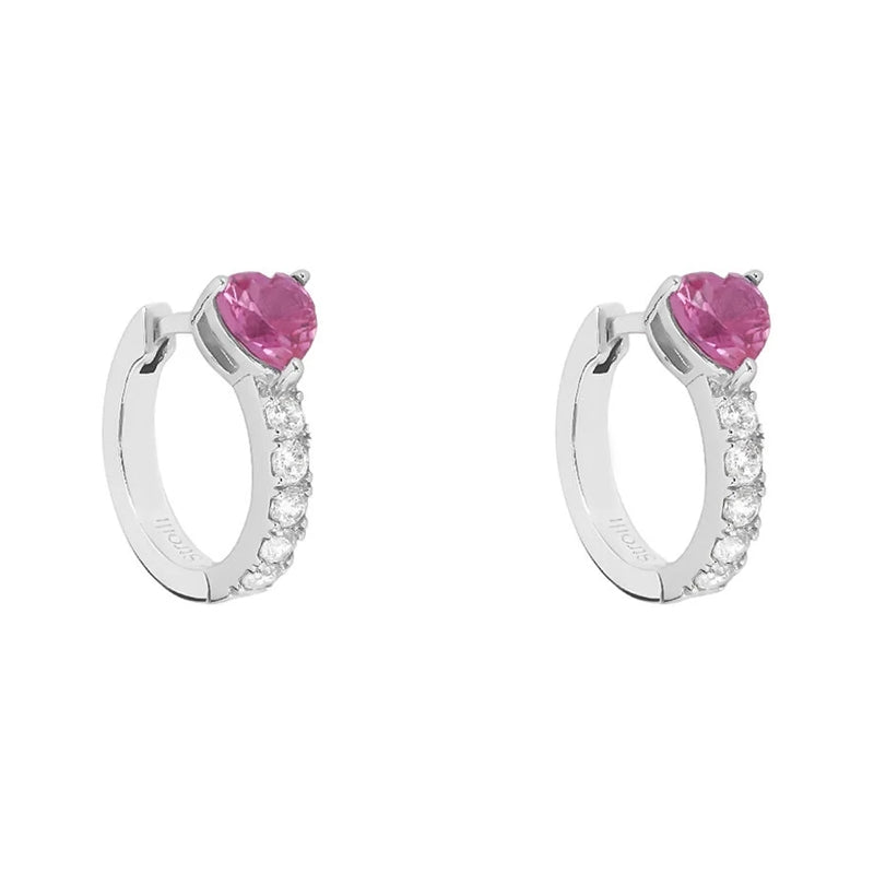 Radiant Pink Gemstone Silver Hoops