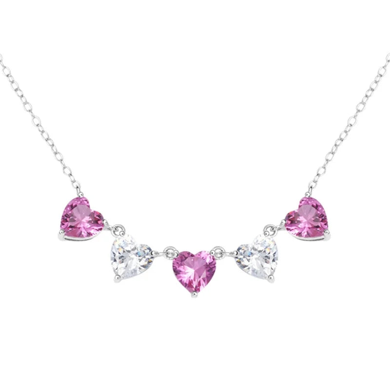 Delicate Silver Necklace with Pink and Clear Gemstones