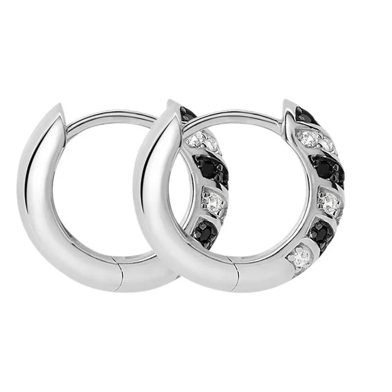 Elegant Hoop Earrings with Black and Clear Gemstones