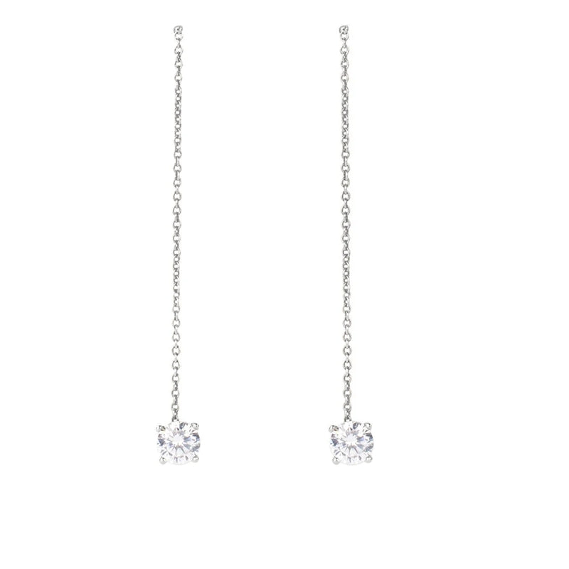 Delicate Silver Chain Drop Earrings with Crystal Accents