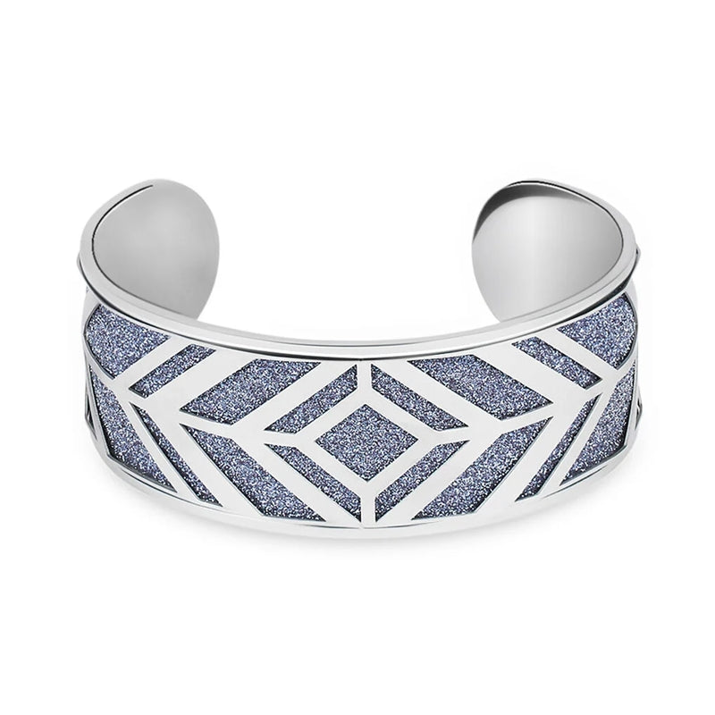 Modern Silver Cuff with Blue Glitter Inlay
