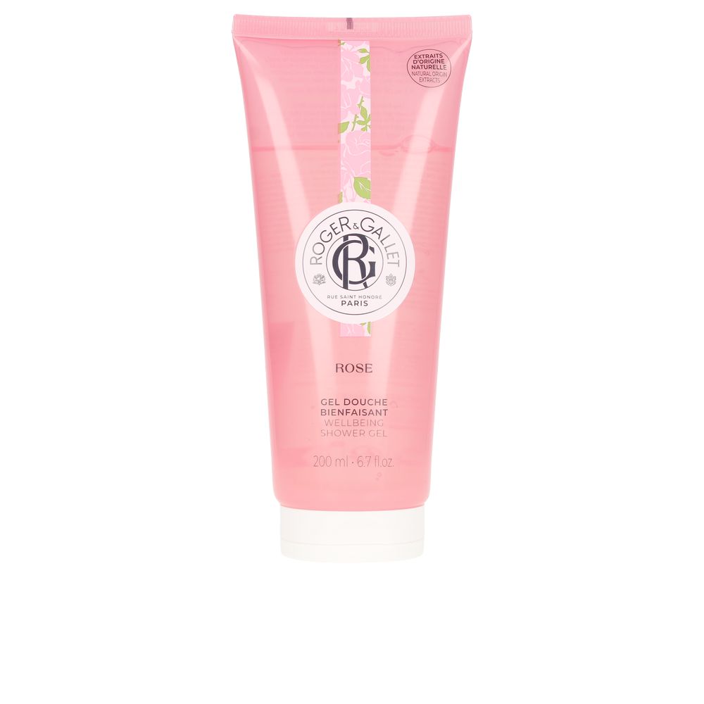 200 ml bottle of calming rose shower gel with floral fragrance, Unisex