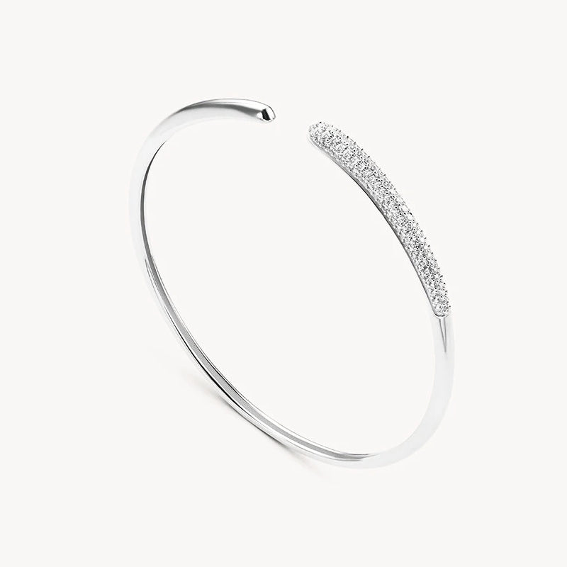 Sleek Silver Open Bangle with Crystal Accents