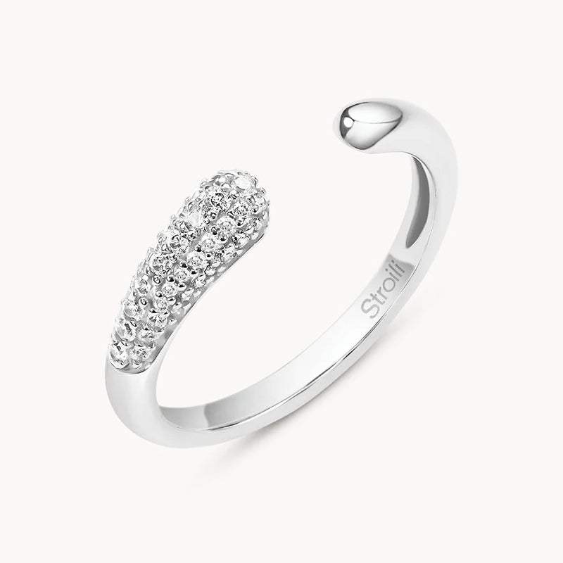 Sleek Silver Open Band with Crystal Accents