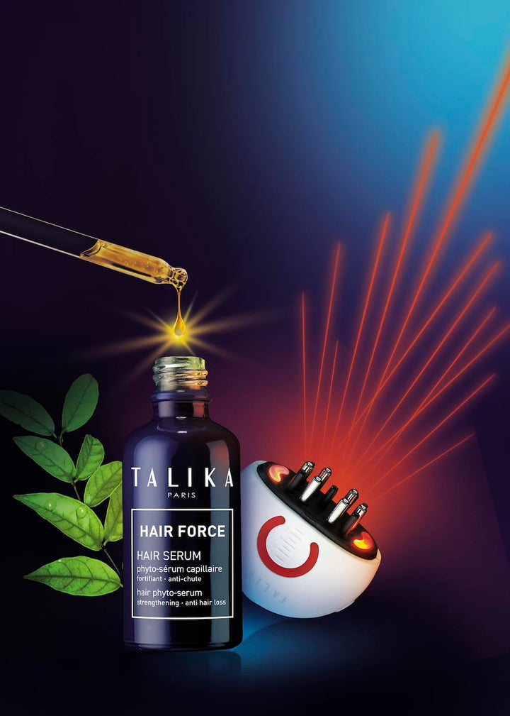 Serum bottle and comb‑style LED booster for Women, peptide hair loss set
