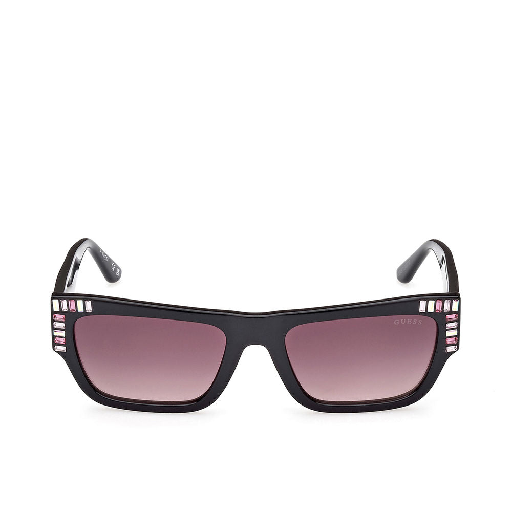 Black glossy rectangular sunglasses with burgundy gradient lenses, 53mm lenses, 140mm temples