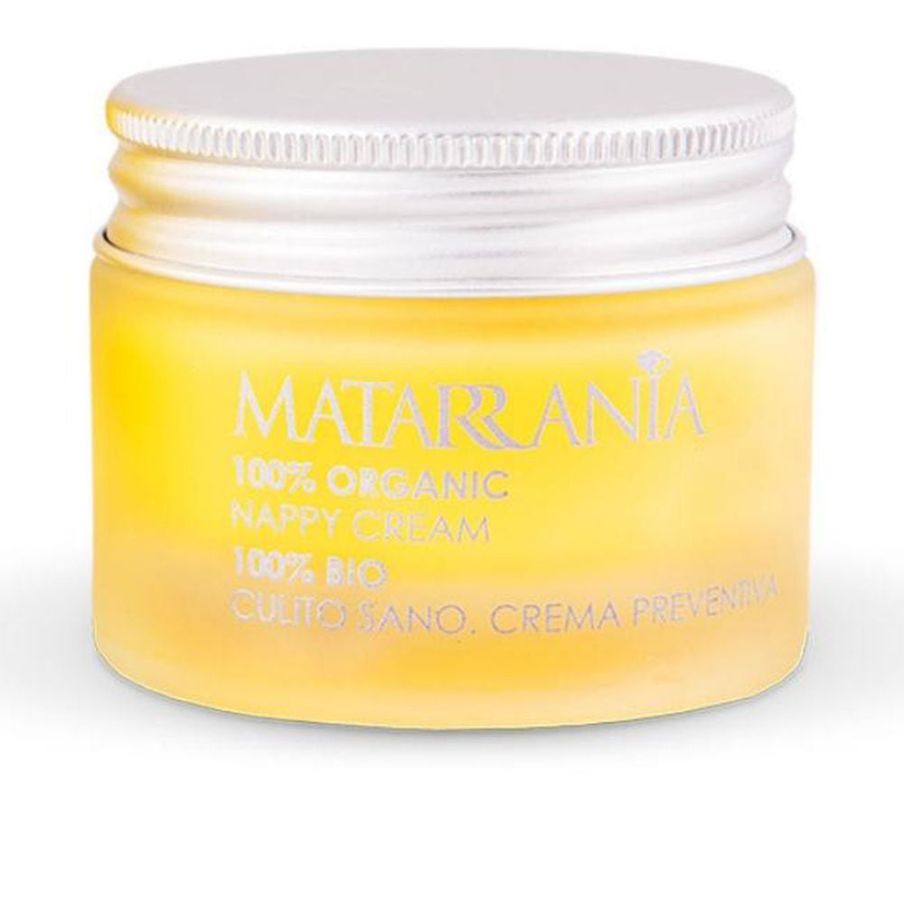 Matarrania Minimalist frosted glass jar with yellow cream, white screw lid and subtle label