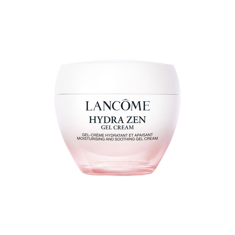 Round plastic jar with screw-on lid, white-to-light-pink gradient and printed Lancôme name
