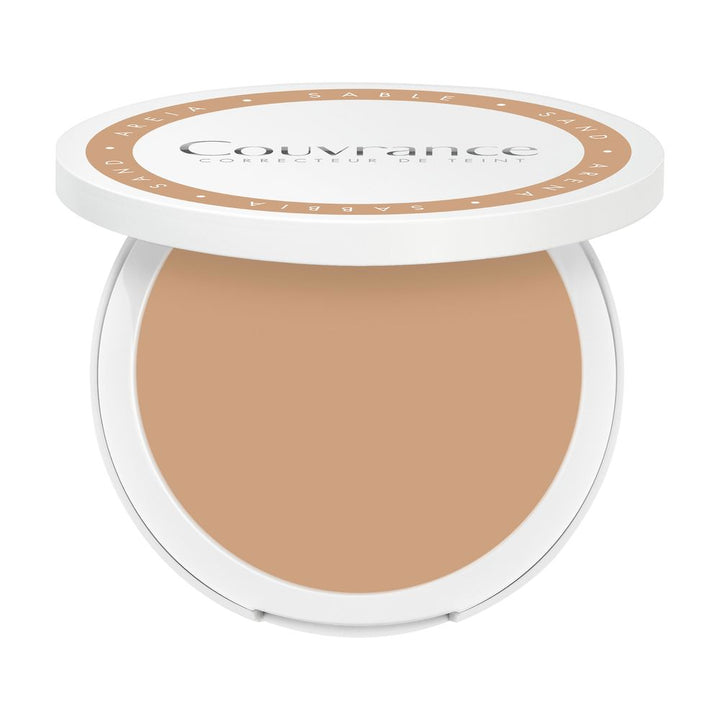 Compact cream foundation in neutral beige, cream texture, compact case
