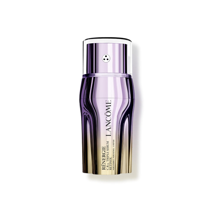 20 ml triple‑chamber serum with retinol, vitamin C and peptide; measured pump dispenser