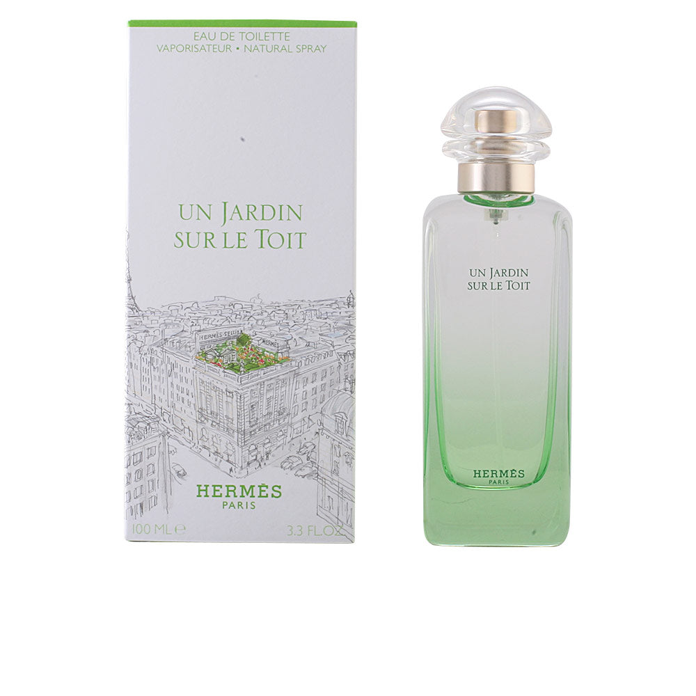 Green-glass 100 ml eau de toilette bottle with botanical illustration, Unisex fragrance
