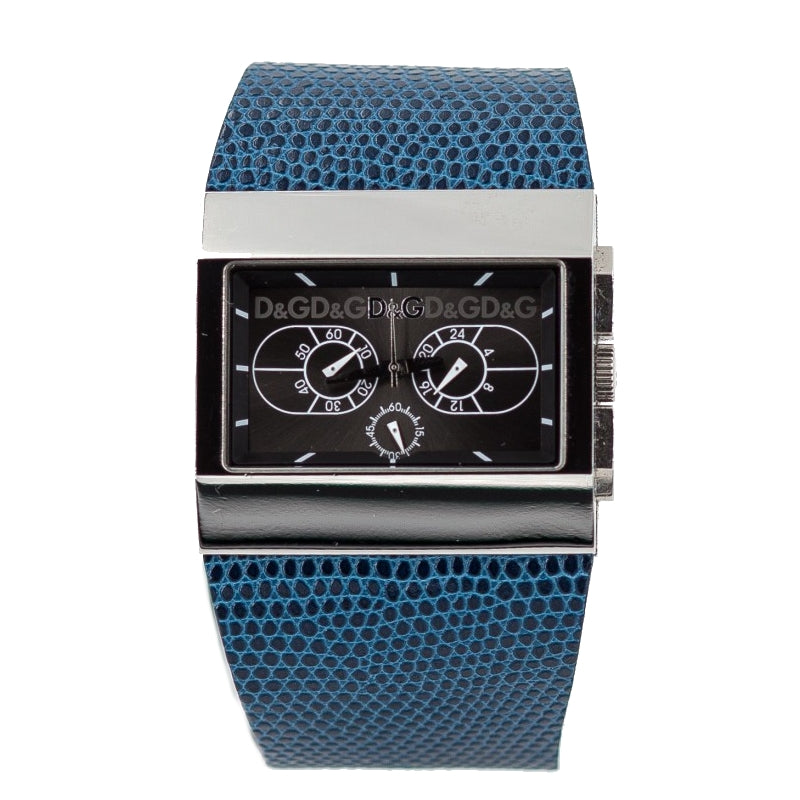 Sleek Rectangular Chronograph with Blue Leather Strap