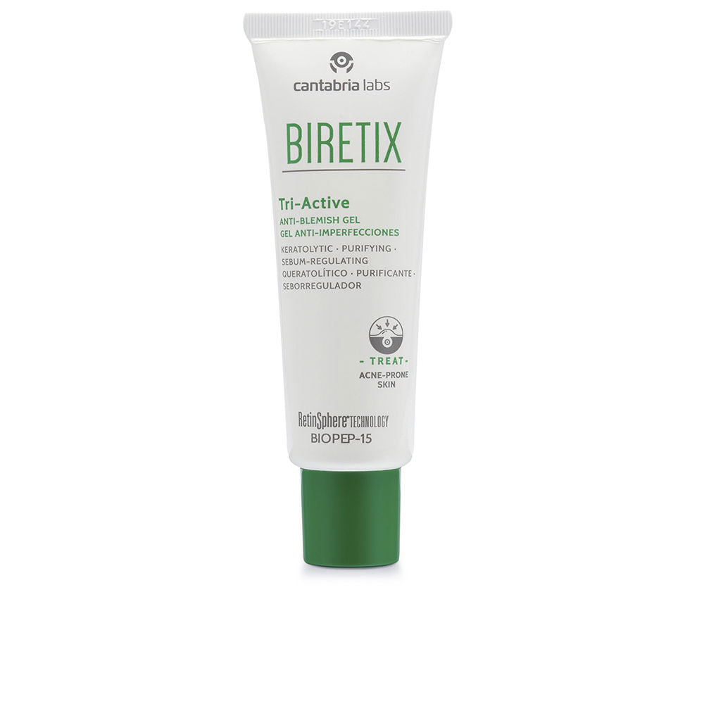 Biretix White and green plastic tube with matte finish, green screw cap, printed logo and small size packaging