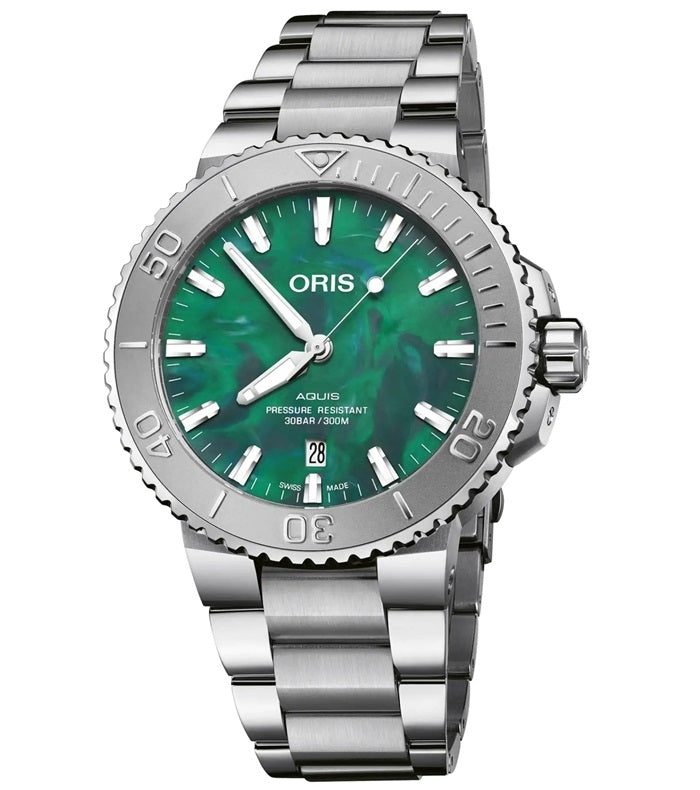 Oris Aquis Silver & Green Diver's Watch
