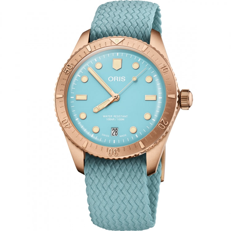 Oris Rose Gold Diver's Watch, Light Blue