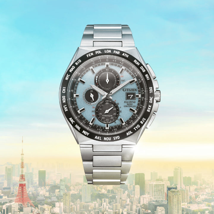 Radio-Controlled Titanium Chronograph with Light Blue Dial