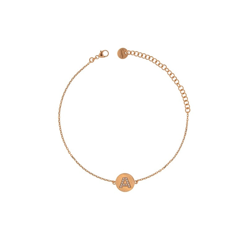 Initial Charm Bracelet in Rose Gold with Crystals