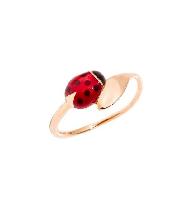 Dodo Gold and Enamel Ring in Red & Black