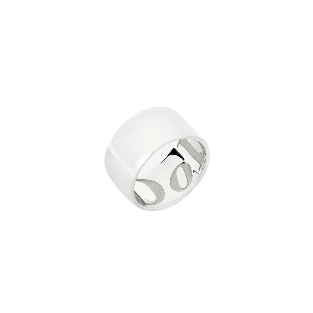 Sleek Wide Band Ring in Polished Silver and White Gold