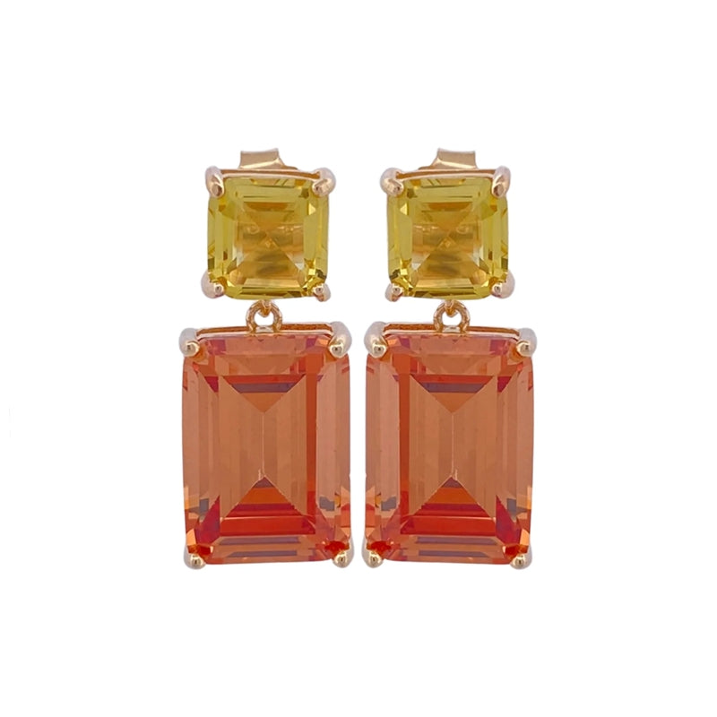 Radiant Duo-Tone Drop Earrings with Gemstone Elegance