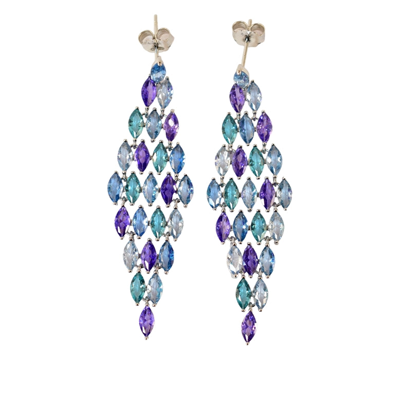Ethereal Harmony Drop Earrings with Multicolored Gemstones