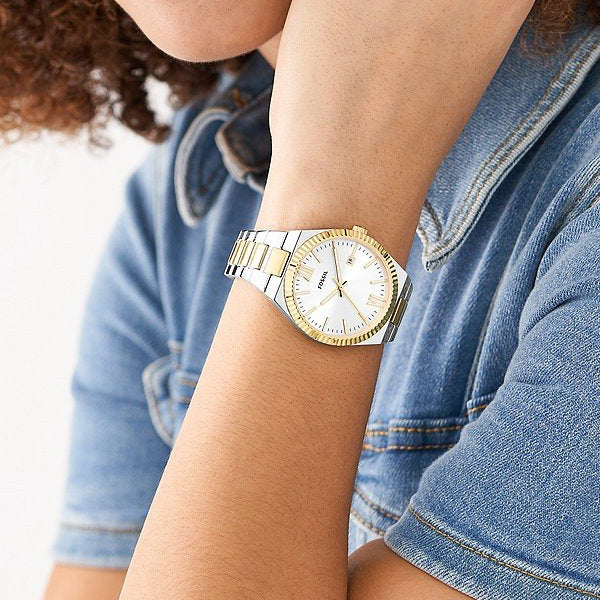 Fossil Two-Tone Analog Watch, Date Display