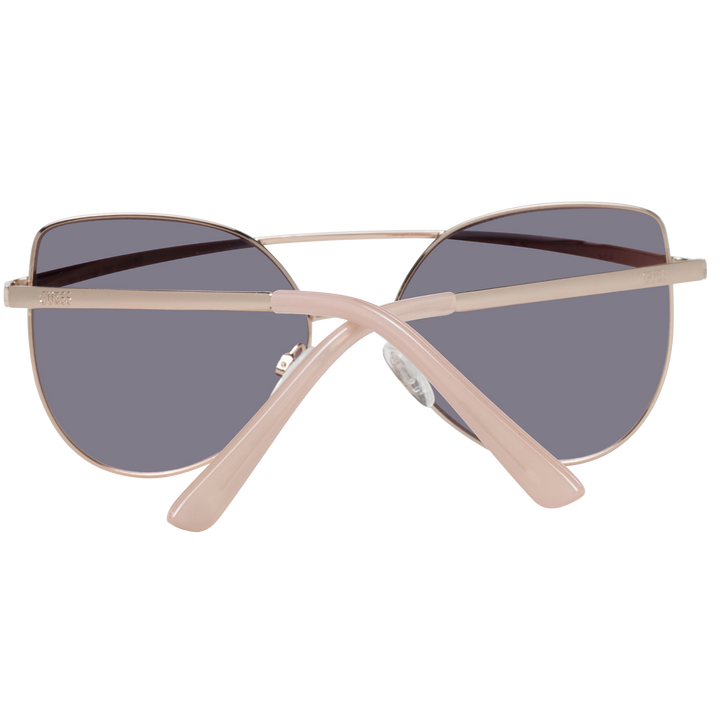 Rose gold metal cat-eye sunglasses with double bridge and grey lenses, shown front-on
