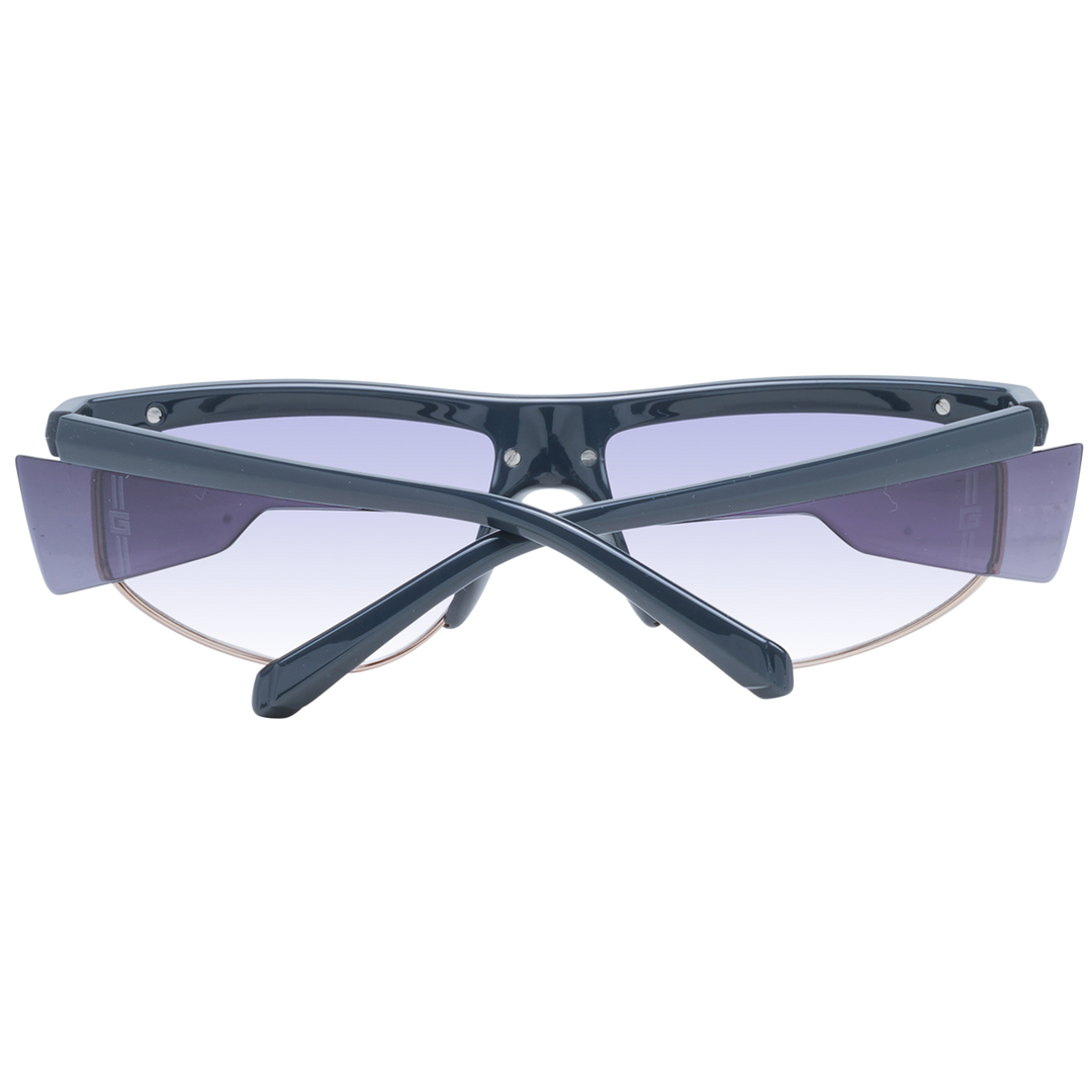 Dark gray semi-rimless sunglasses with metal rim and purple gradient lenses, sporty side shields, Women’s style