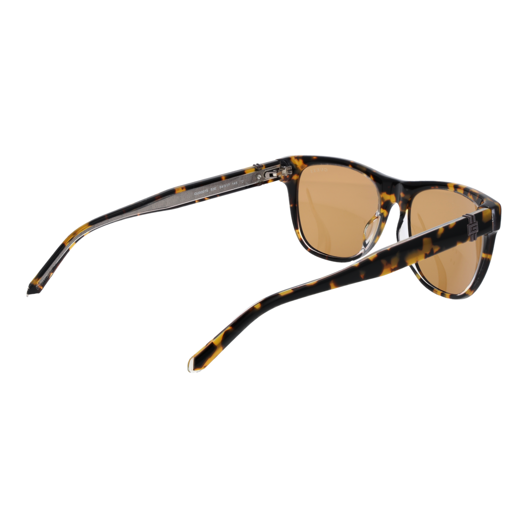 Unisex tortoiseshell rectangular sunglasses in plastic full-rim with brown lenses and logo on temples