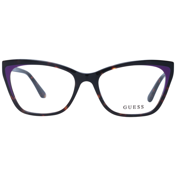 Black tortoiseshell cat-eye eyeglasses with purple temple accents and transparent lenses for Women