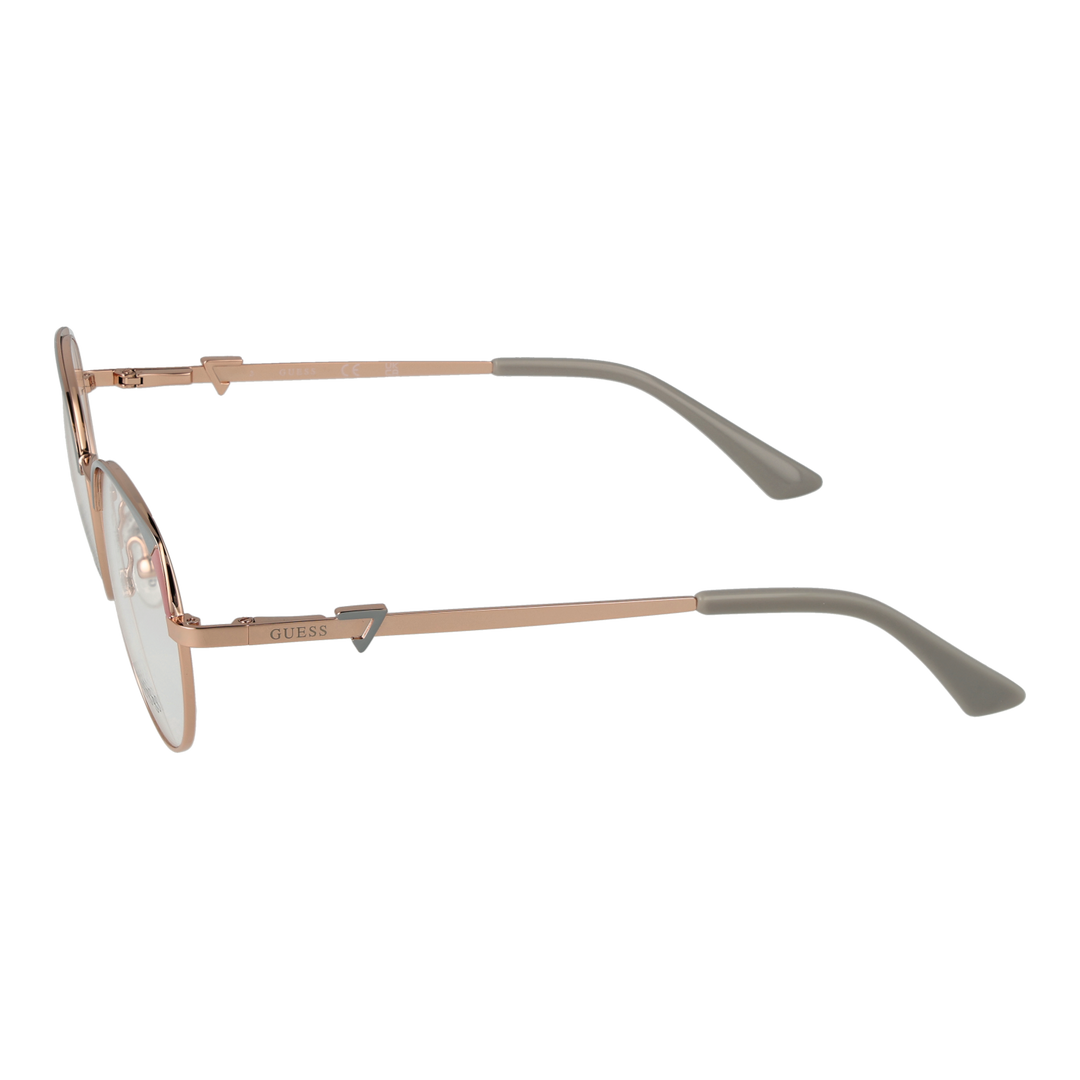 Rose gold thin metal round eyeglasses with grey lenses and decorative temple accents for Women