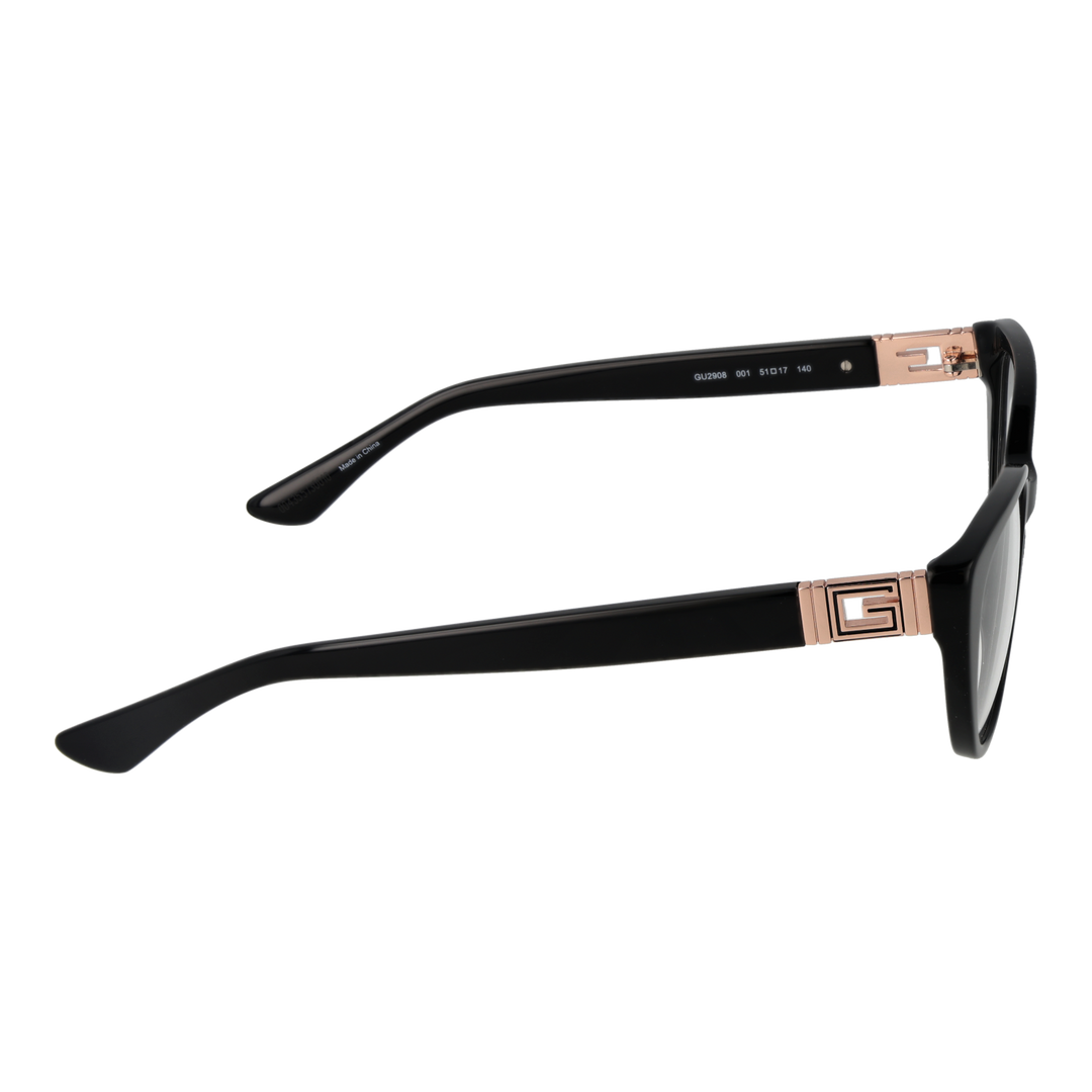Black retro cat-eye eyeglasses with rose gold metal temple accents and clear lenses for Women