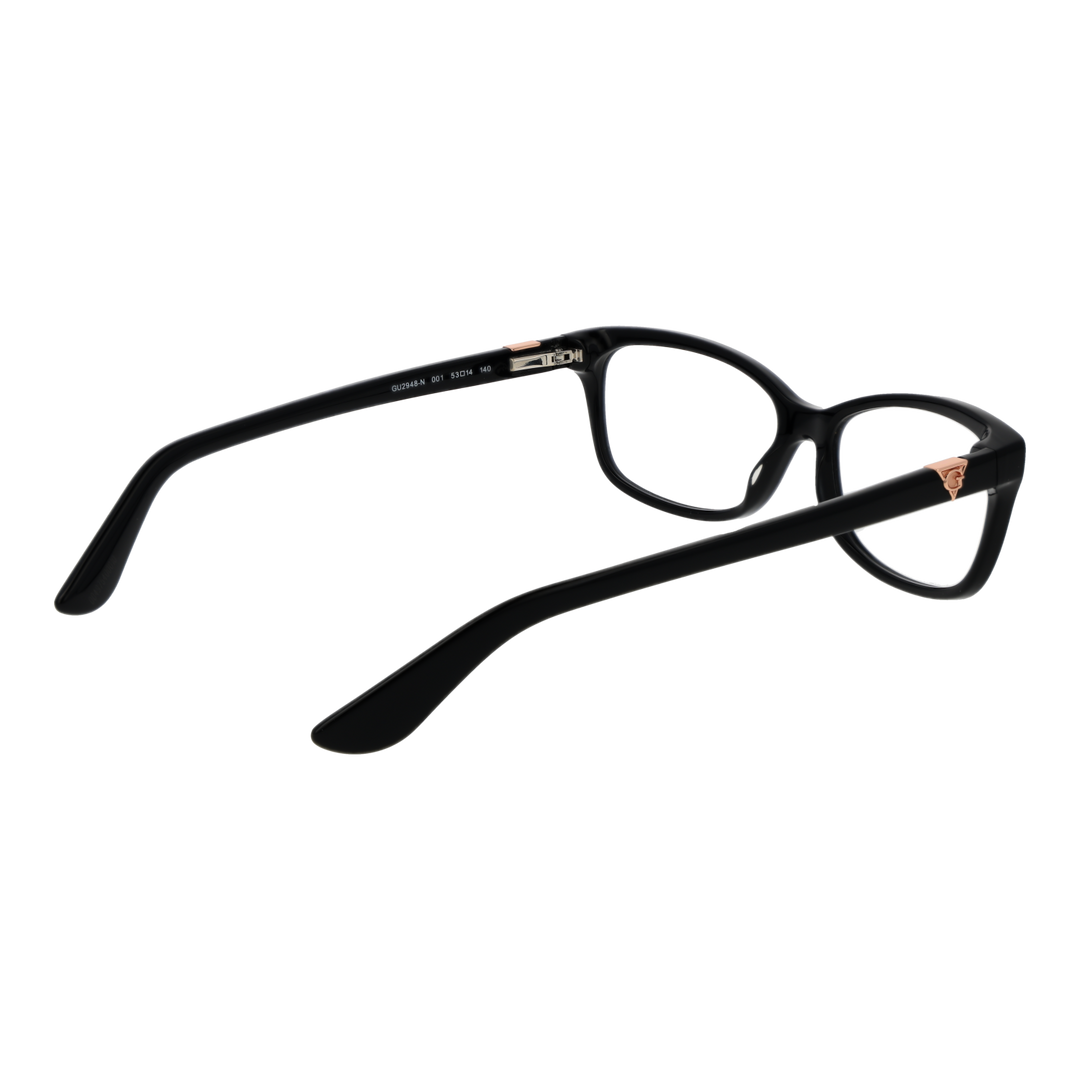 Black rectangular full-rim eyeglasses for Women with rose-gold temple accents, modern streamlined silhouette