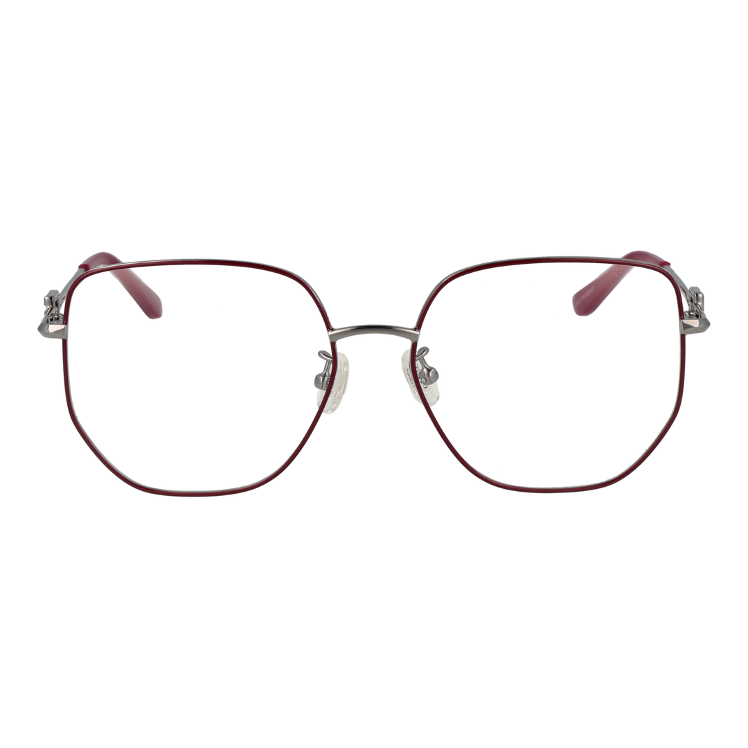 Silver metal square eyeglasses for Women with clear lenses and decorative temple logos