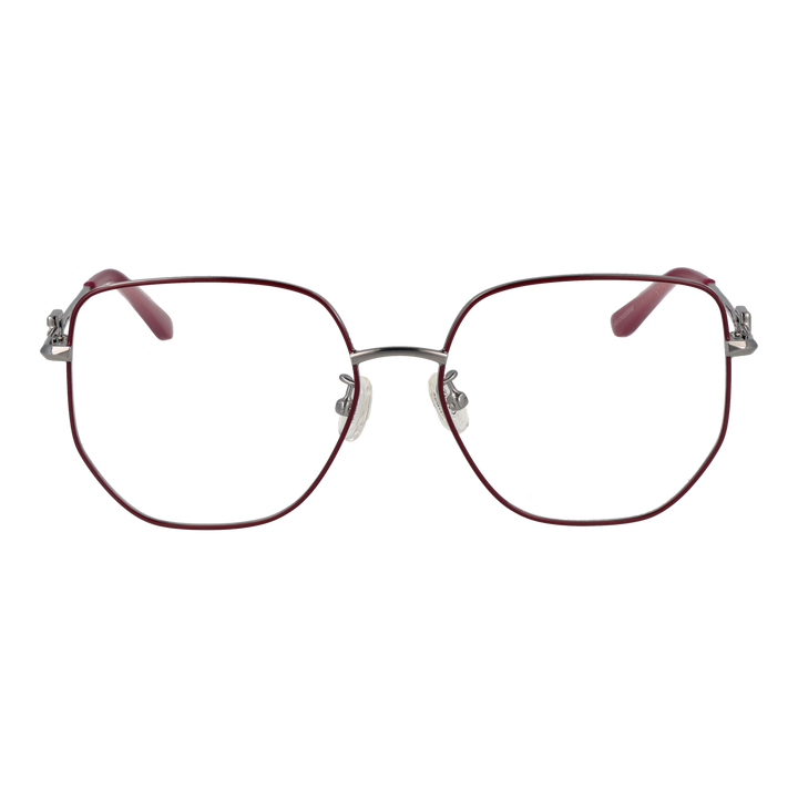 Silver metal square eyeglasses for Women with clear lenses and decorative temple logos