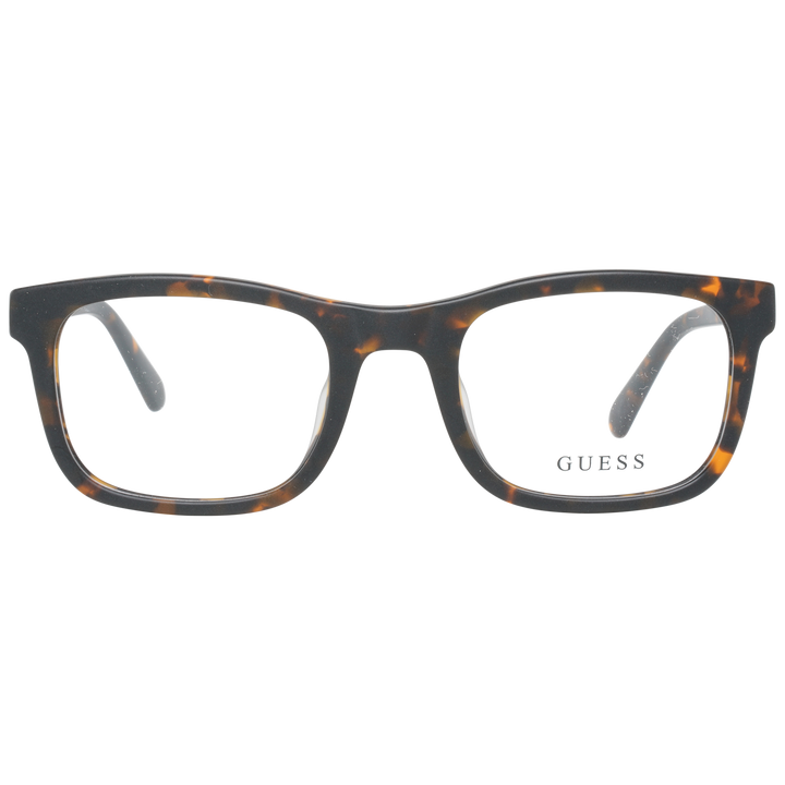 Unisex tortoiseshell full-rim rectangular eyeglasses in brown-black pattern with small metal temple detail