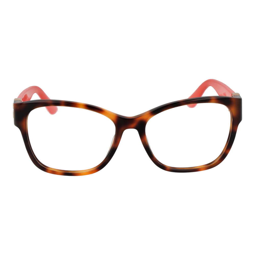 Tortoiseshell square eyeglasses for Women with red temples and gold G logo on temples
