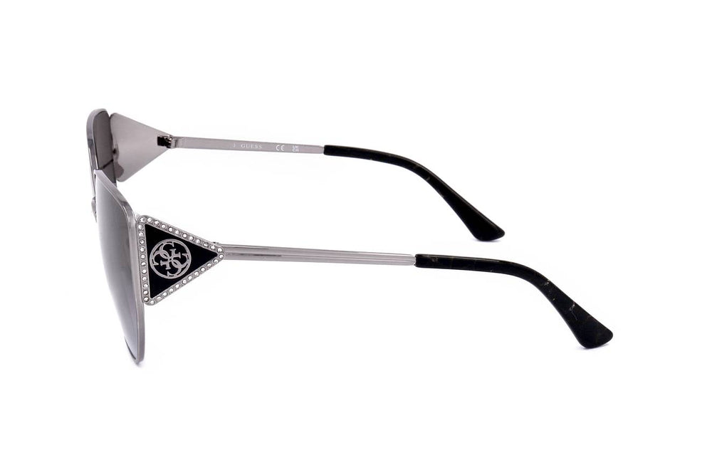 Silver aviator sunglasses for Women with gradient grey lenses and rhinestone triangular side accents
