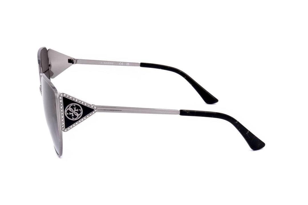 Silver aviator sunglasses for Women with gradient grey lenses and rhinestone triangular side accents