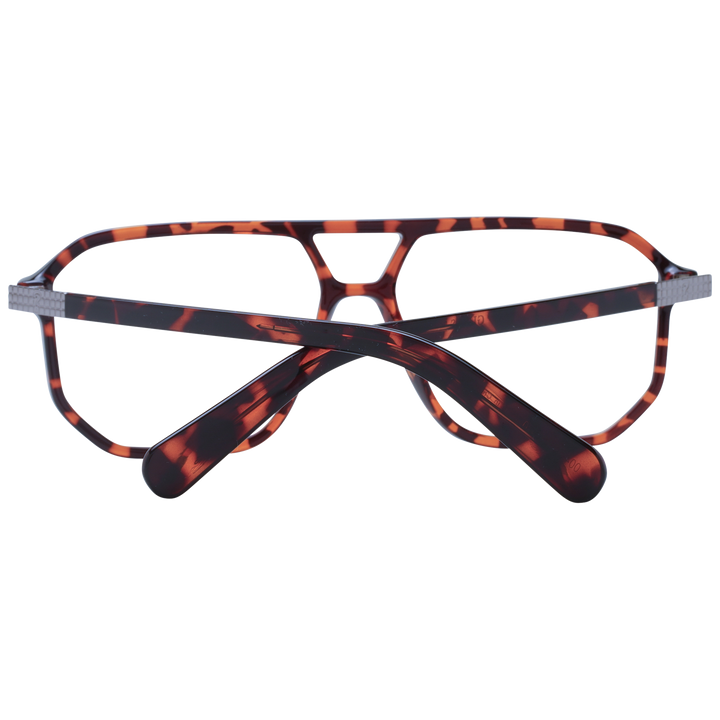 Unisex tortoise shell plastic full-rim square eyeglasses with double bridge on white background