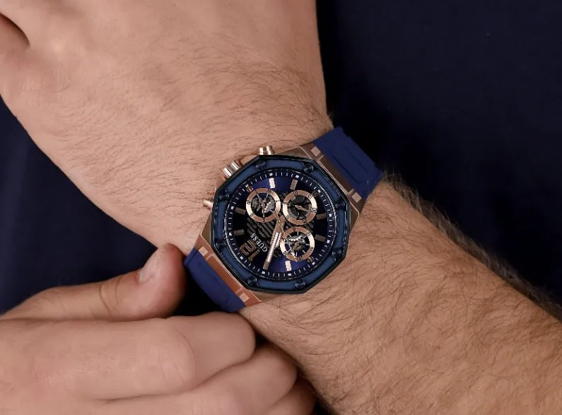 Rose Gold-Tone Chronograph with Navy Silicone Strap