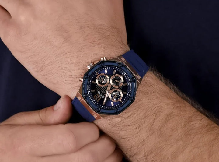 Rose Gold-Tone Chronograph with Navy Silicone Strap